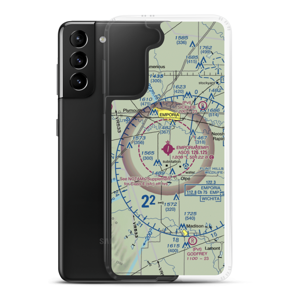 Emporia Municipal Airport (EMP) VFR Sectional Samsung Case Samsung Galaxy S21 Plus model shown
