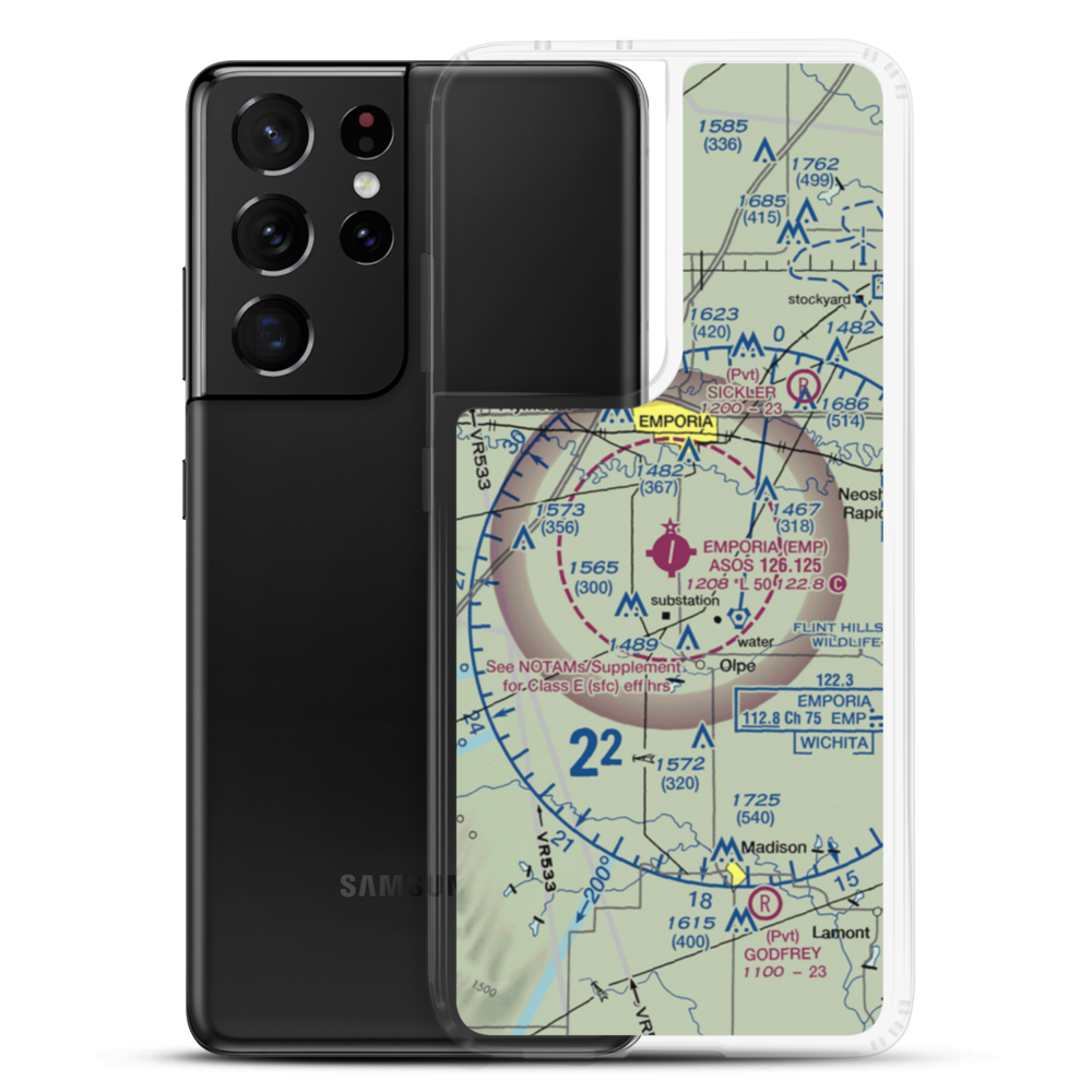 Emporia Municipal Airport (EMP) VFR Sectional Samsung Case Samsung Galaxy S21 Ultra model shown