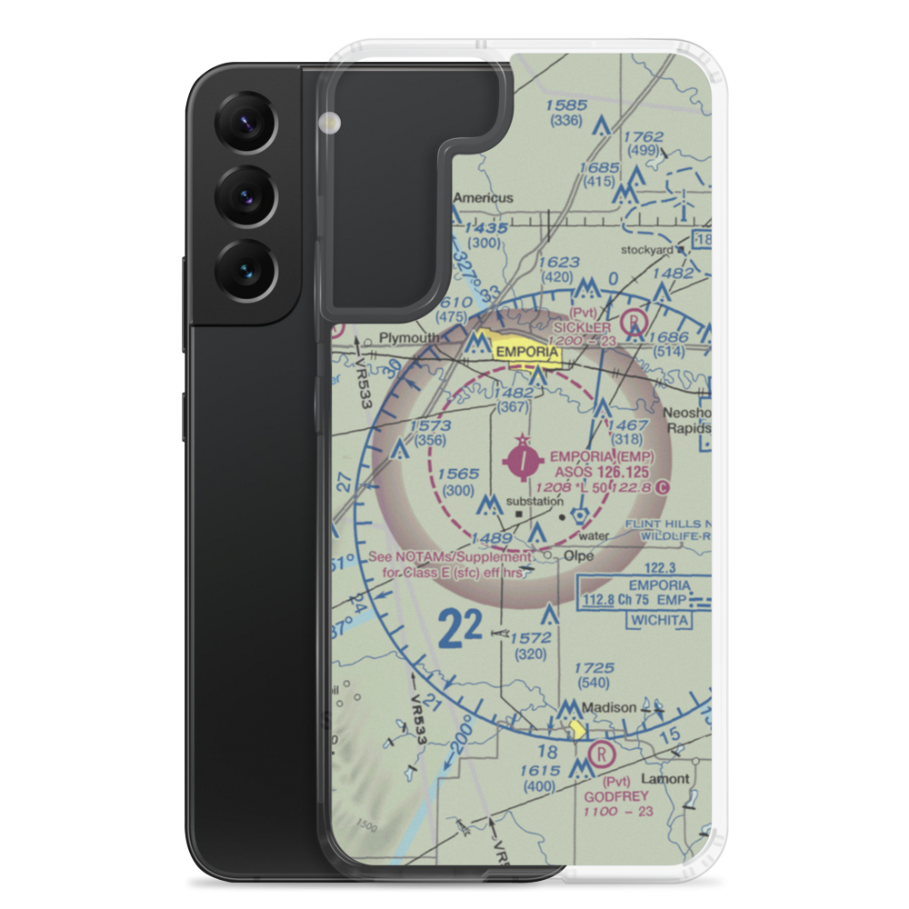 Emporia Municipal Airport (EMP) VFR Sectional Samsung Case Samsung Galaxy S22 Plus model shown