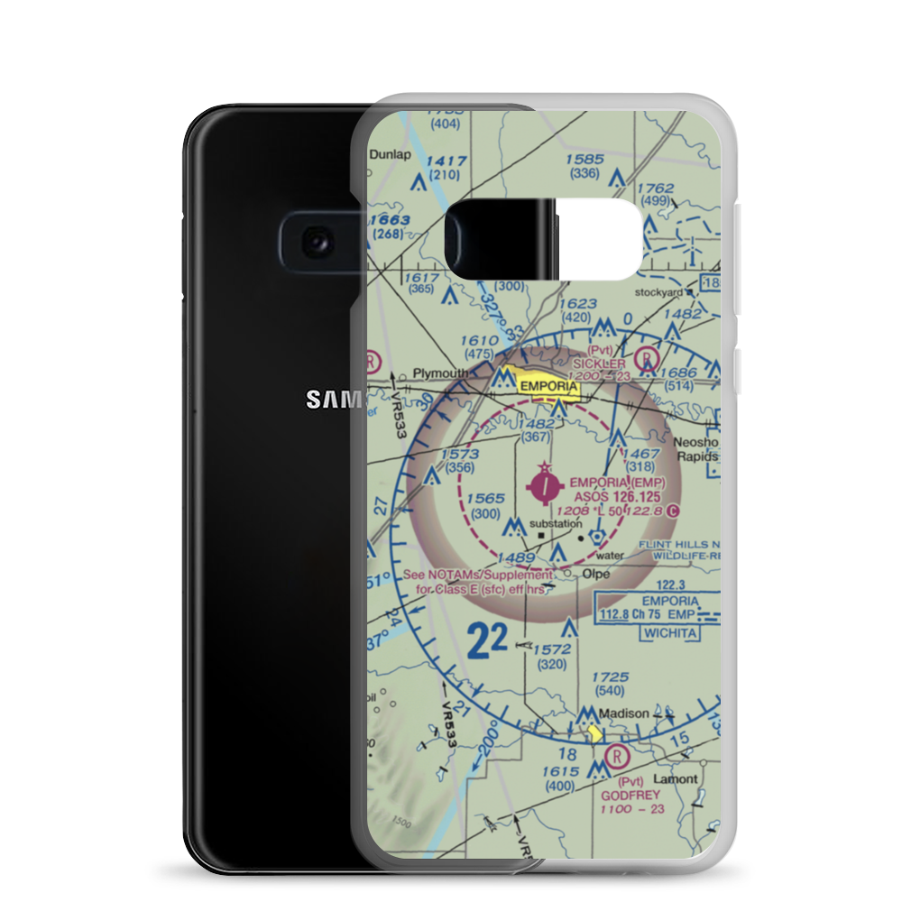 Emporia Municipal Airport (EMP) VFR Sectional Samsung Case Samsung Galaxy S10e model shown