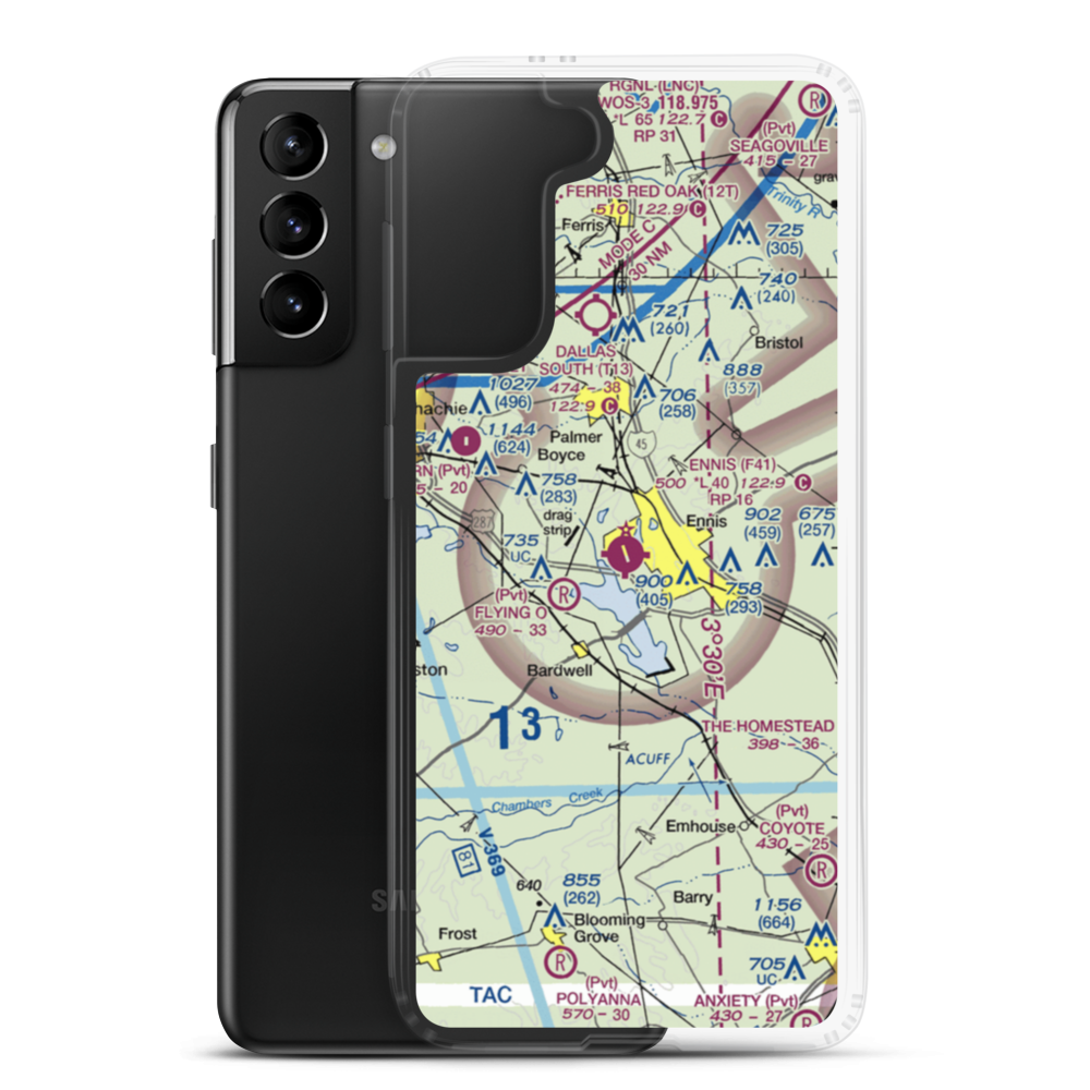 Ennis Municipal Airport (F41) VFR Sectional Samsung Case Samsung Galaxy S21 Plus model shown