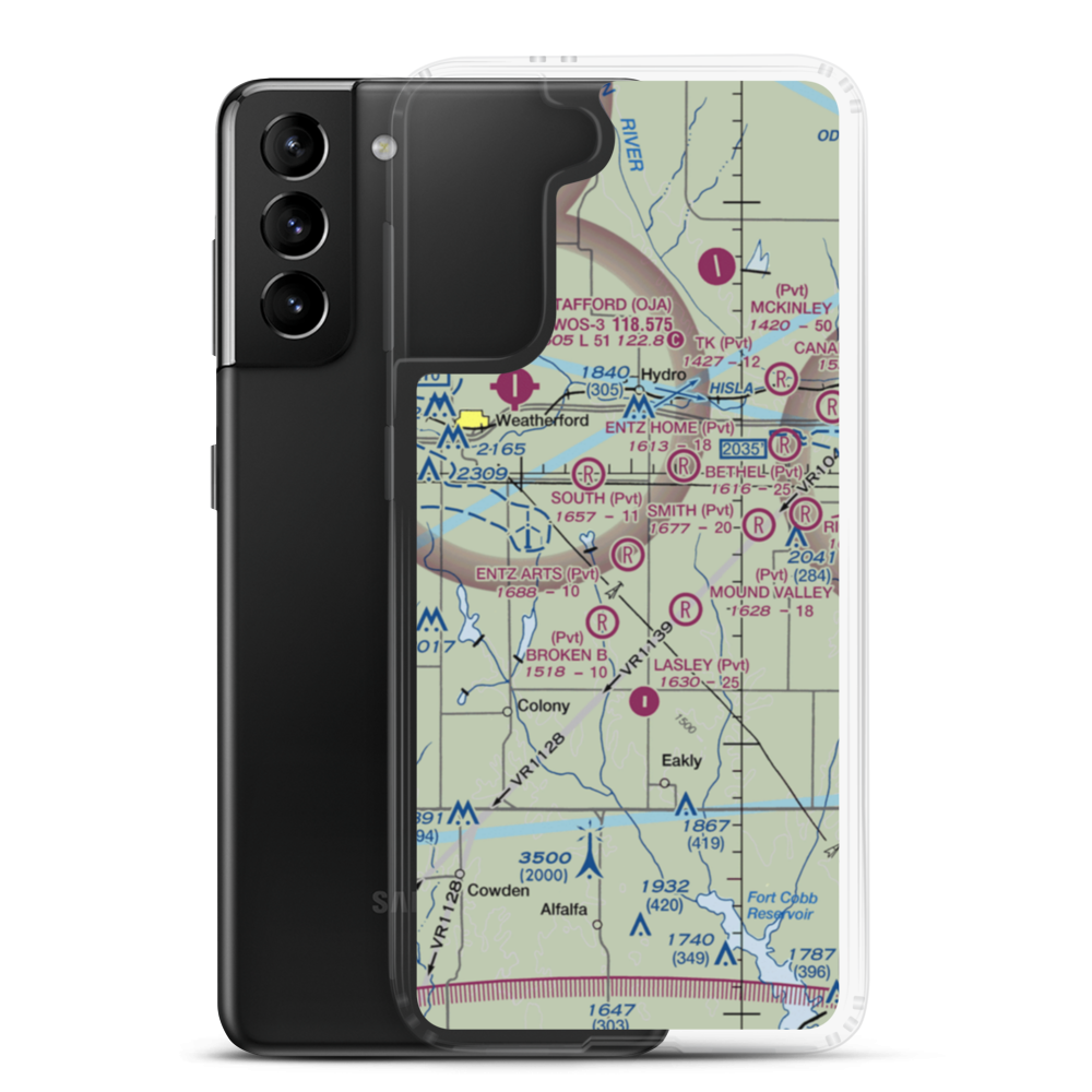 Entz Arts Airport (16OK) VFR Sectional Samsung Case Samsung Galaxy S21 Plus model shown
