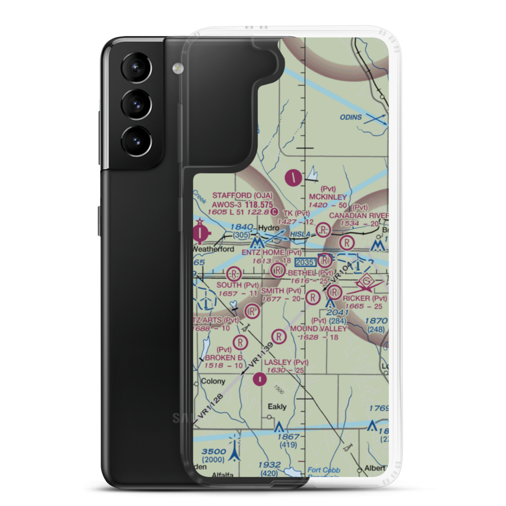 Entz Oliver Airport (1OK6) VFR Sectional Samsung Case Samsung Galaxy S21 Plus model shown
