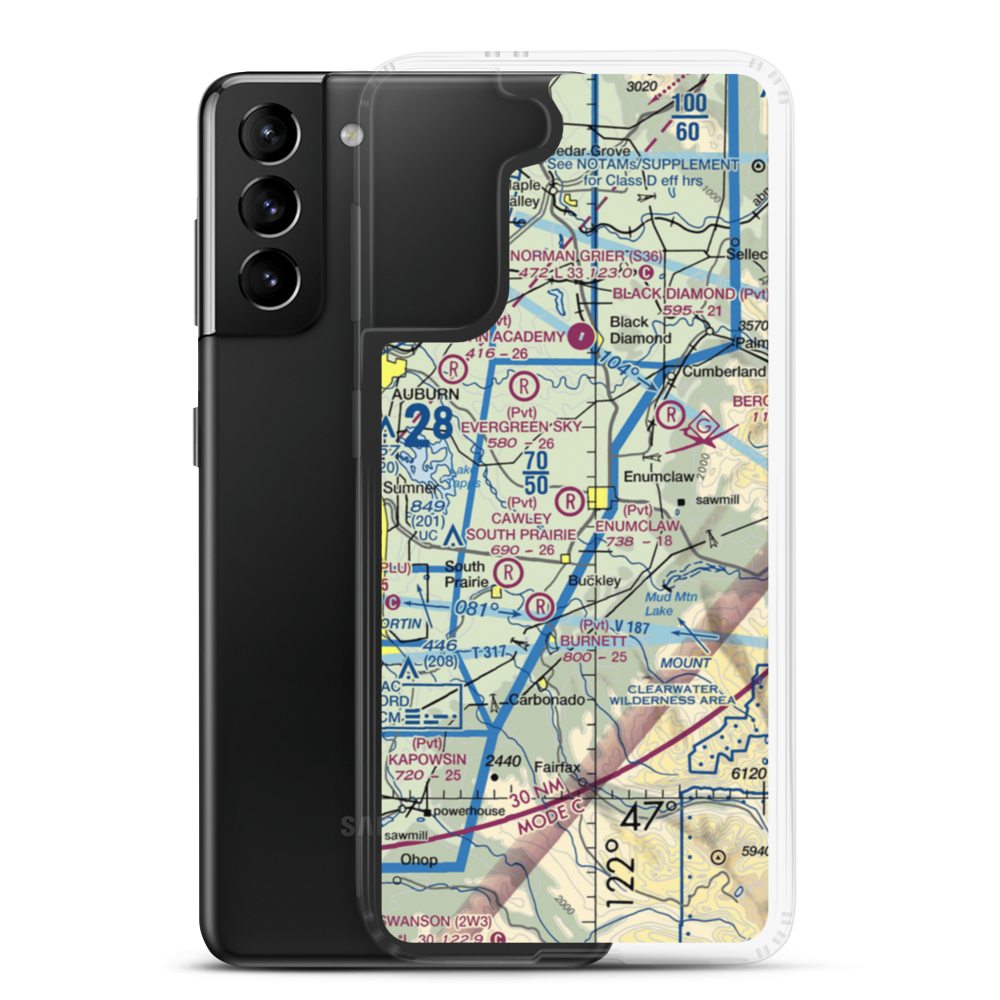 Enumclaw Airport (WA77) VFR Sectional Samsung Case Samsung Galaxy S21 Plus model shown