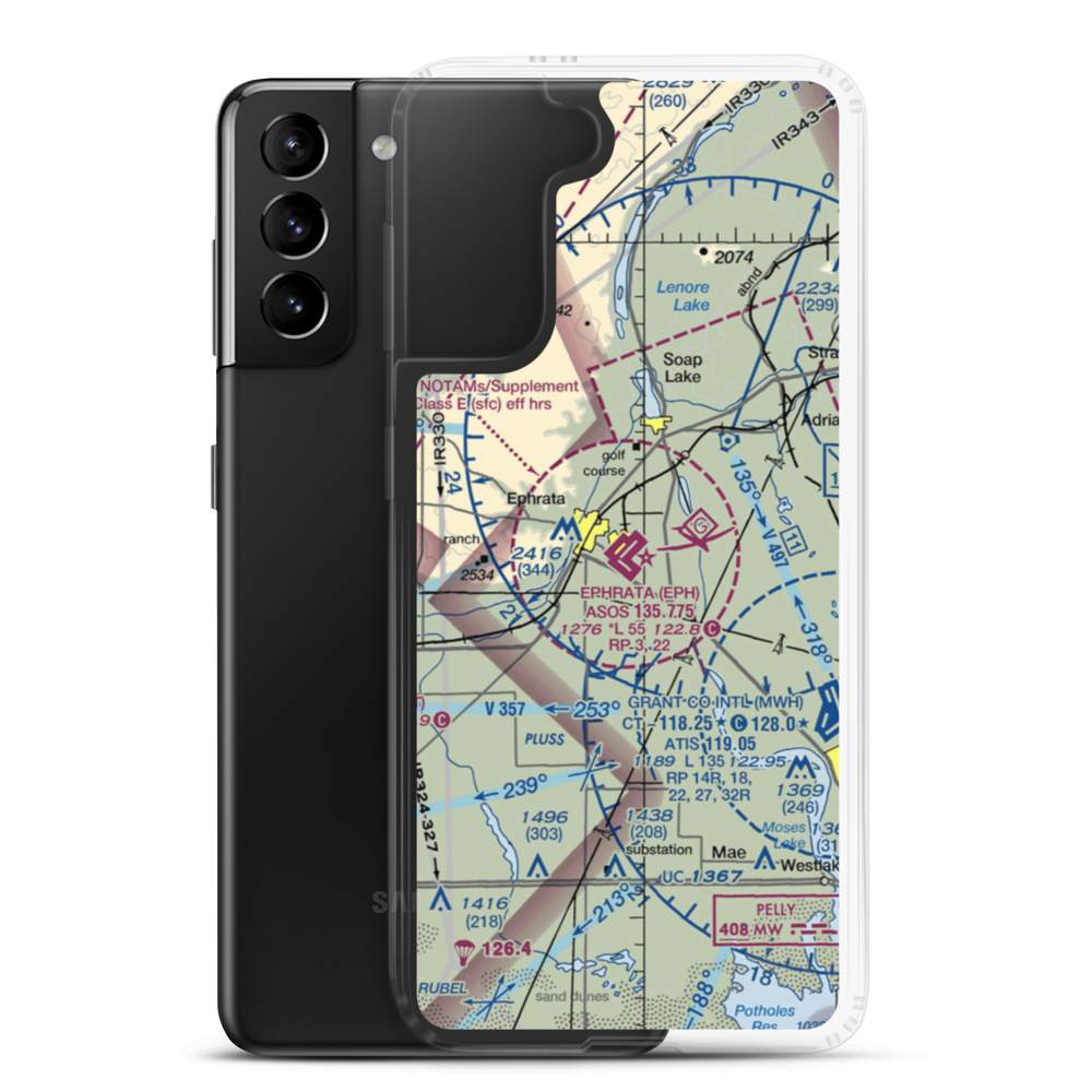 Ephrata Municipal Airport (EPH) VFR Sectional Samsung Case Samsung Galaxy S21 Plus model shown