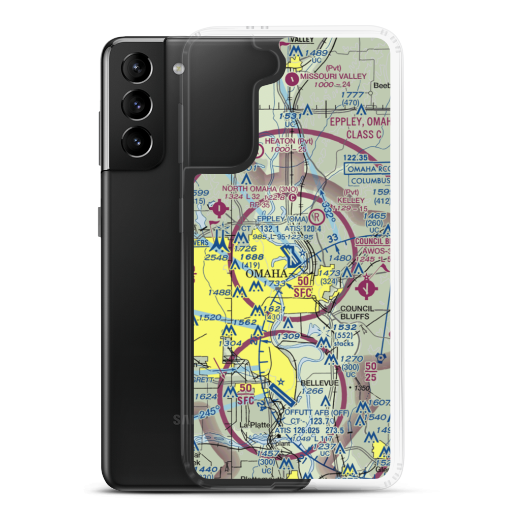 Eppley Airfield (OMA) VFR Sectional Samsung Case Samsung Galaxy S21 Plus model shown