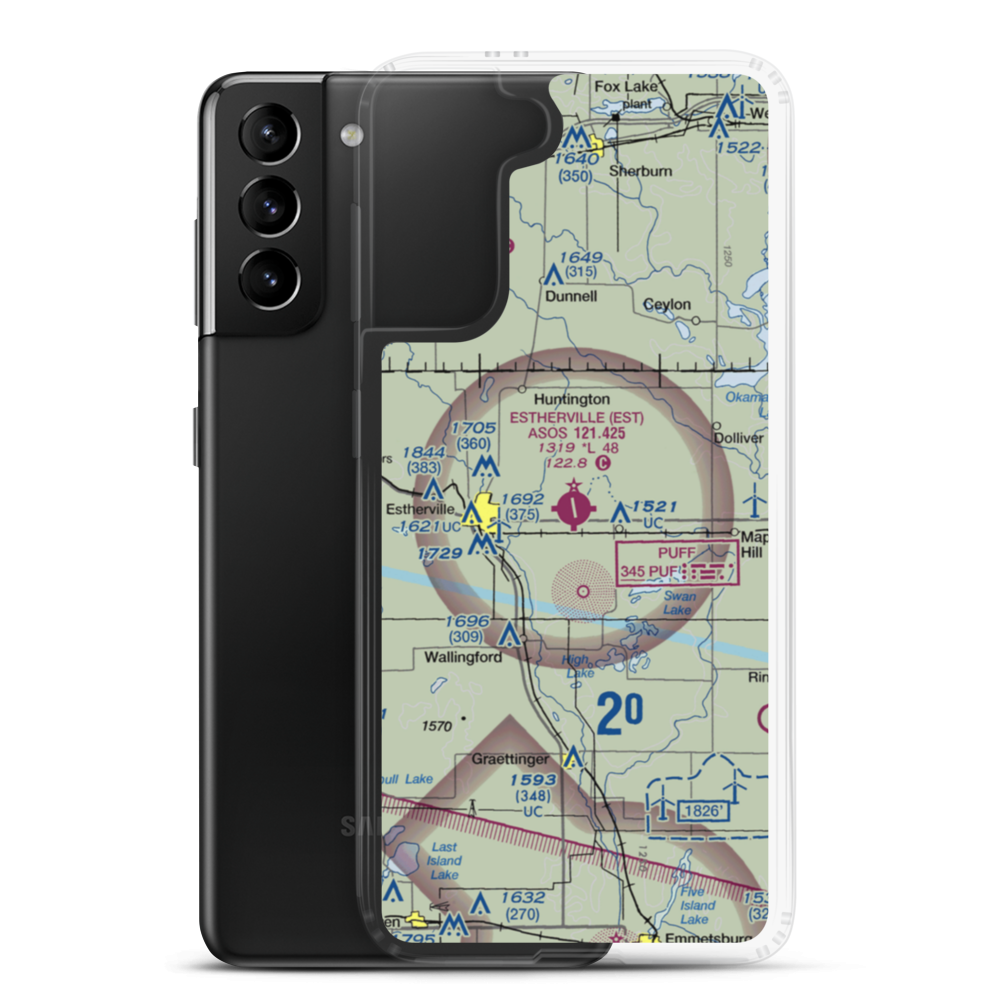 Estherville Municipal Airport (EST) VFR Sectional Samsung Case Samsung Galaxy S21 Plus model shown