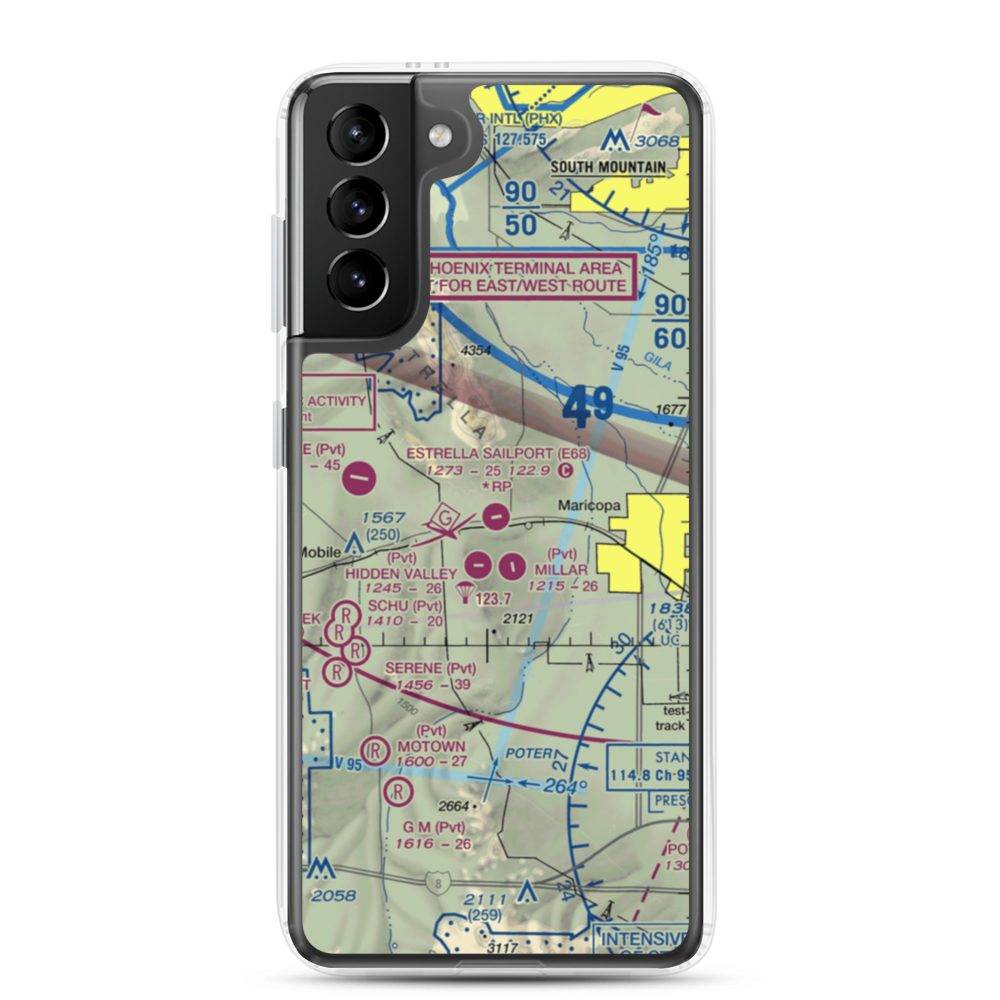 Estrella Sailport Gliderport (E68) VFR Sectional Samsung Case Samsung Galaxy S21 Plus model shown