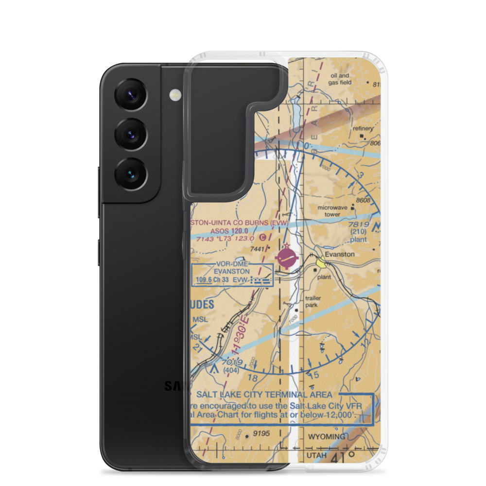 Evanston-Uinta County Airport-Burns Field (EVW) VFR Sectional Samsung Case Samsung Galaxy S22 model shown