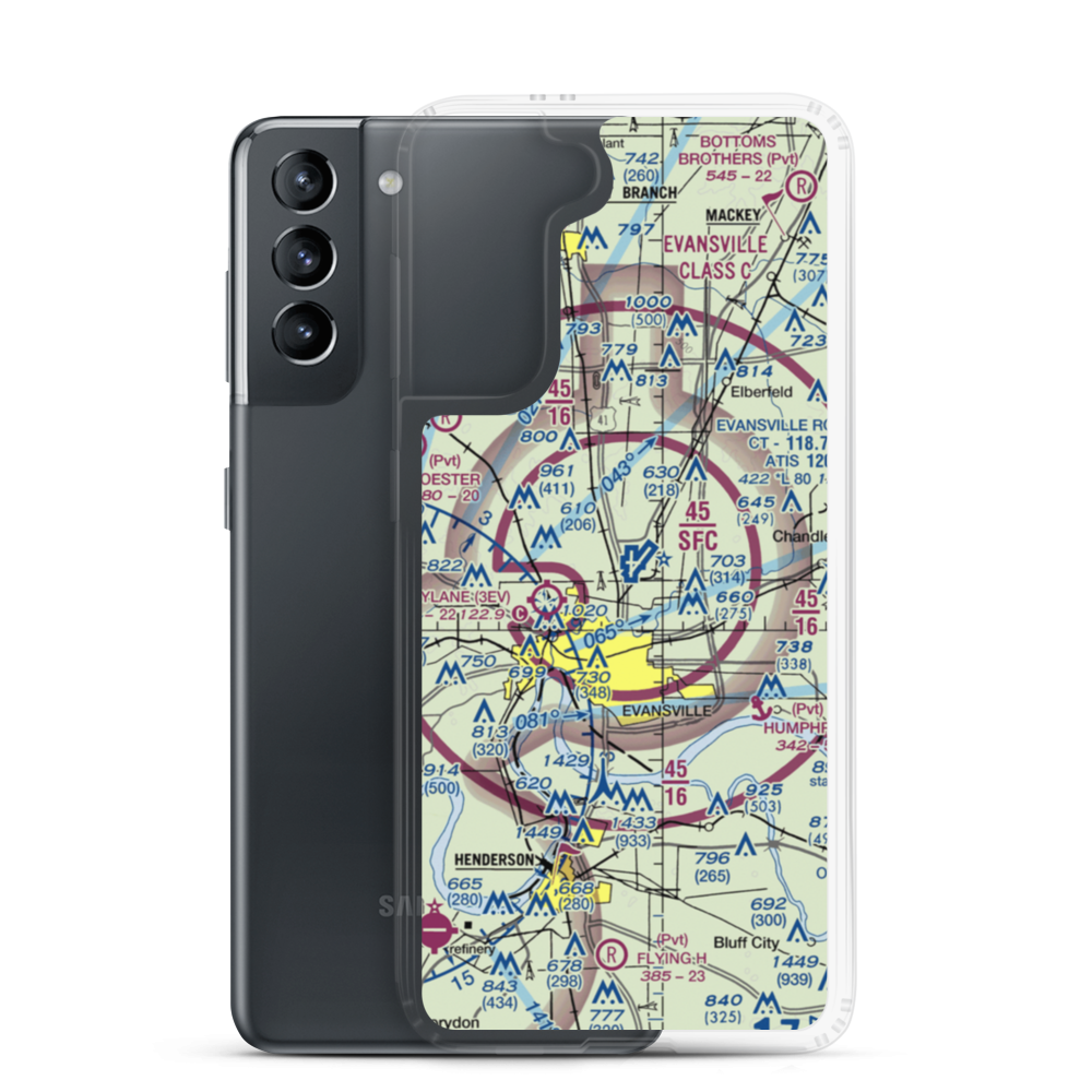 Evansville Regional Airport (EVV) VFR Sectional Samsung Case Samsung Galaxy S21 model shown