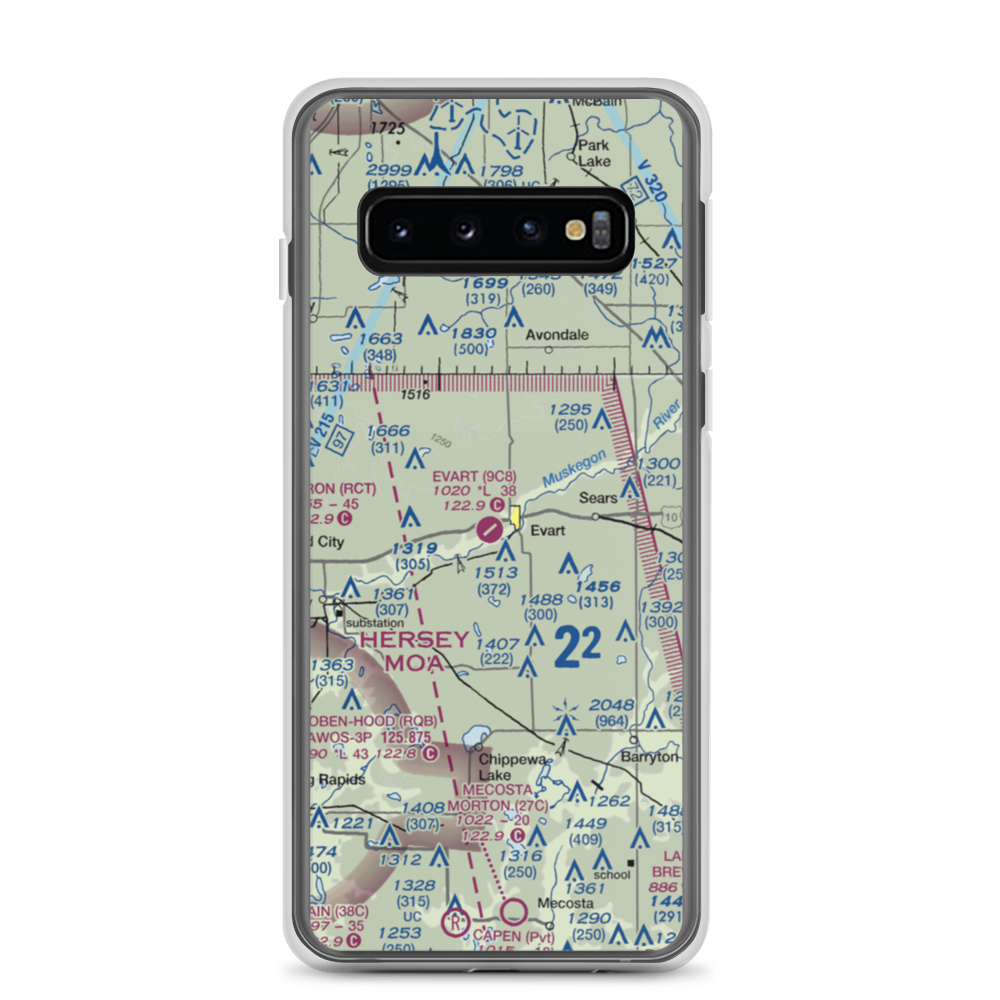 Evart Municipal Airport (9C8) VFR Sectional Samsung Case Samsung Galaxy S10 model shown