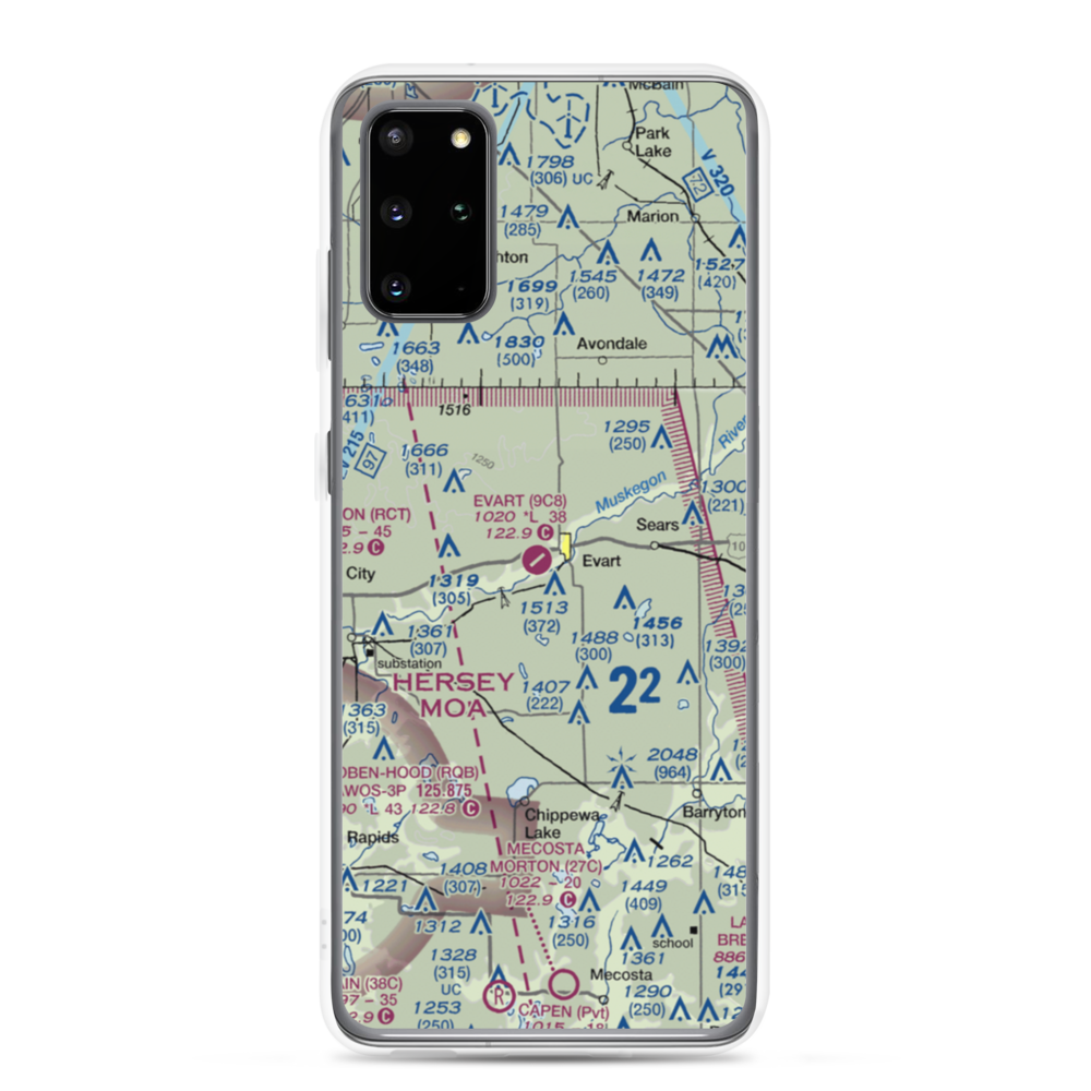 Evart Municipal Airport (9C8) VFR Sectional Samsung Case Samsung Galaxy S20 Plus model shown