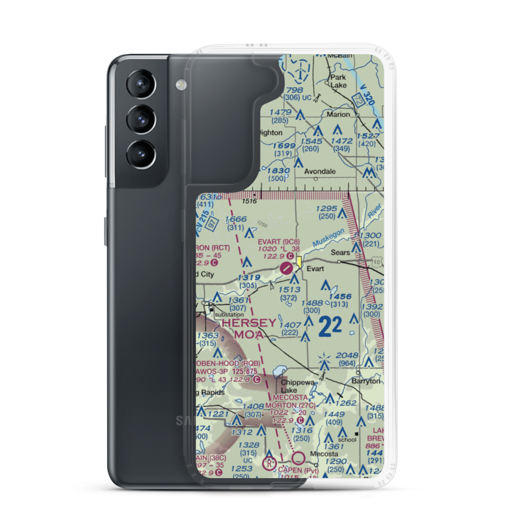 Evart Municipal Airport (9C8) VFR Sectional Samsung Case Samsung Galaxy S21 model shown