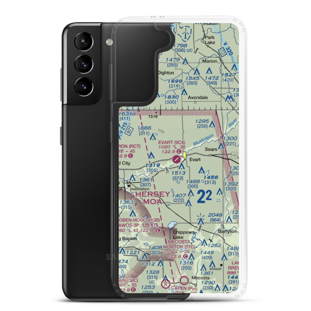 Evart Municipal Airport (9C8) VFR Sectional Samsung Case Samsung Galaxy S21 Plus model shown