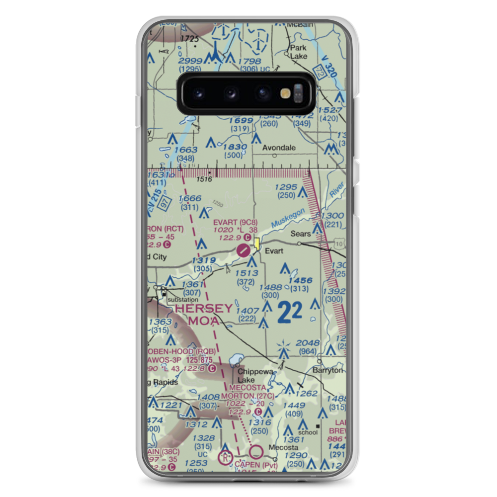 Evart Municipal Airport (9C8) VFR Sectional Samsung Case Samsung Galaxy S10+ model shown