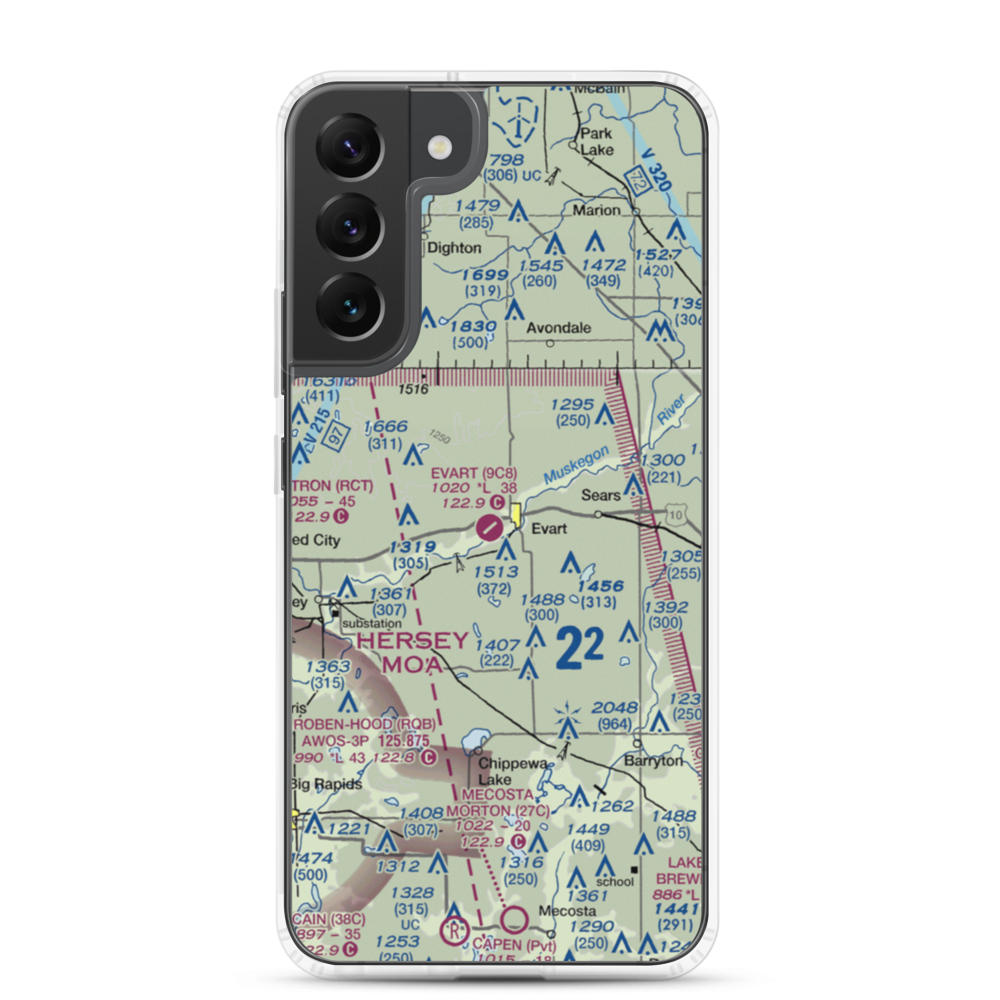 Evart Municipal Airport (9C8) VFR Sectional Samsung Case Samsung Galaxy S22 Plus model shown