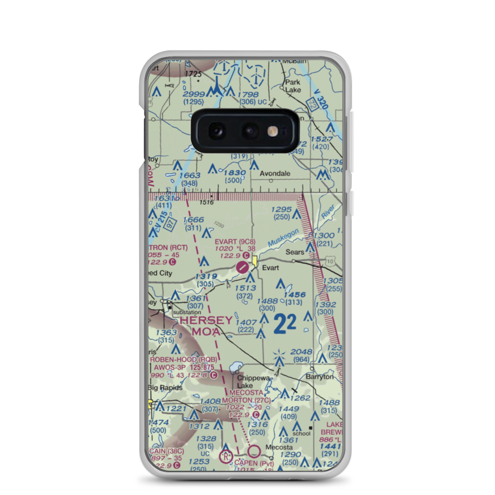 Evart Municipal Airport (9C8) VFR Sectional Samsung Case Samsung Galaxy S10e model shown