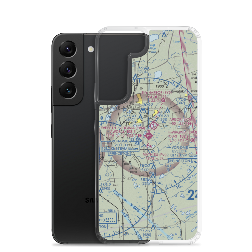 Eveleth Virginia Municipal Airport (EVM) VFR Sectional Samsung Case Samsung Galaxy S22 model shown
