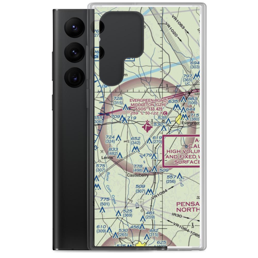 Evergreen Regional Airport/Middleton Field (GZH) VFR Sectional Samsung Case Samsung Galaxy S22 Ultra model shown
