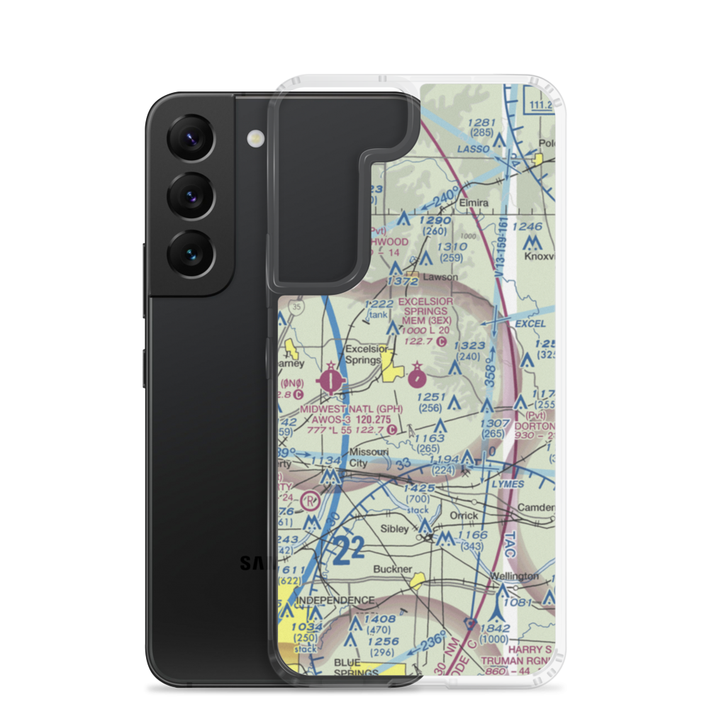 Excelsior Springs Memorial Airport (3EX) VFR Sectional Samsung Case Samsung Galaxy S22 model shown