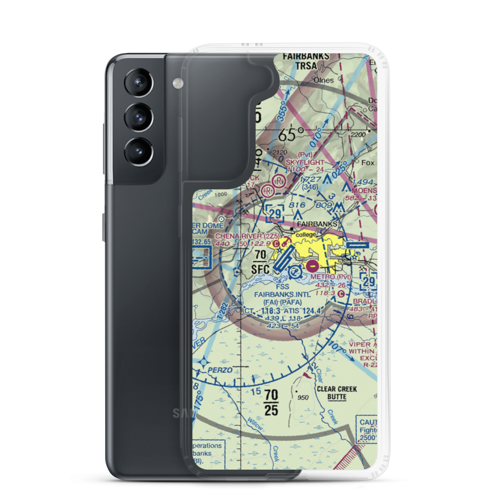 Fairbanks International Airport (FAI) VFR Sectional Samsung Case Samsung Galaxy S21 model shown