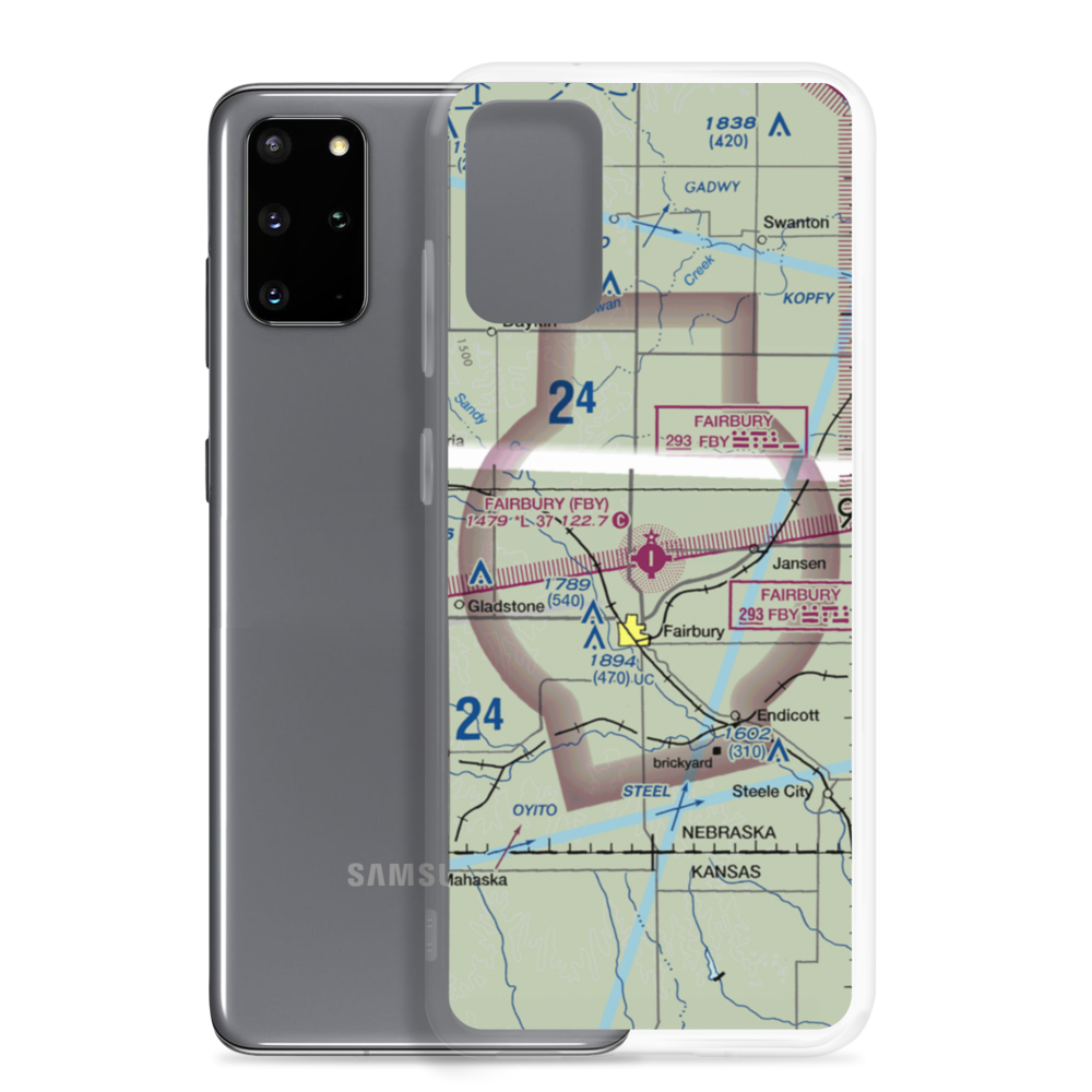 Fairbury Municipal Airport (FBY) VFR Sectional Samsung Case Samsung Galaxy S20 Plus model shown