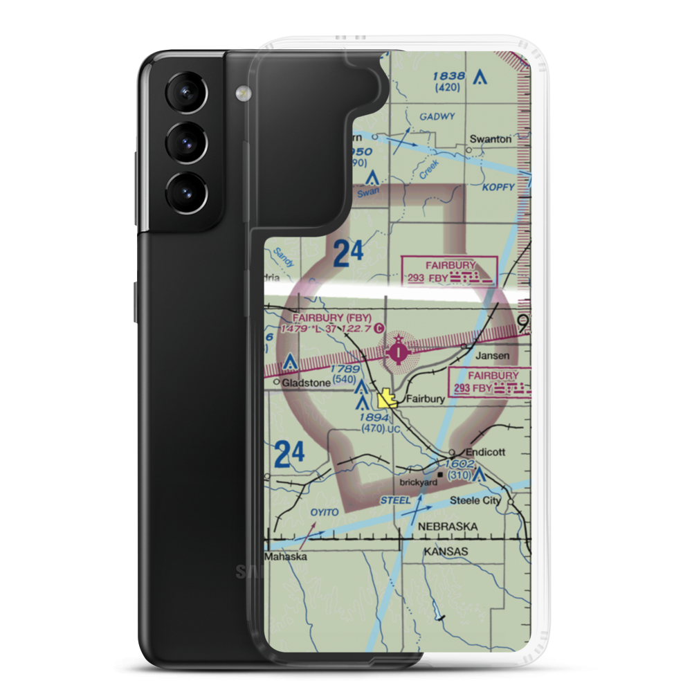 Fairbury Municipal Airport (FBY) VFR Sectional Samsung Case Samsung Galaxy S21 Plus model shown