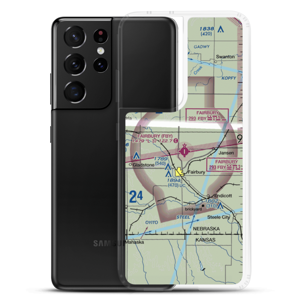 Fairbury Municipal Airport (FBY) VFR Sectional Samsung Case Samsung Galaxy S21 Ultra model shown