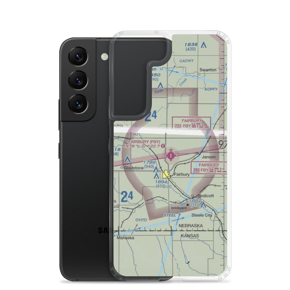 Fairbury Municipal Airport (FBY) VFR Sectional Samsung Case Samsung Galaxy S22 model shown