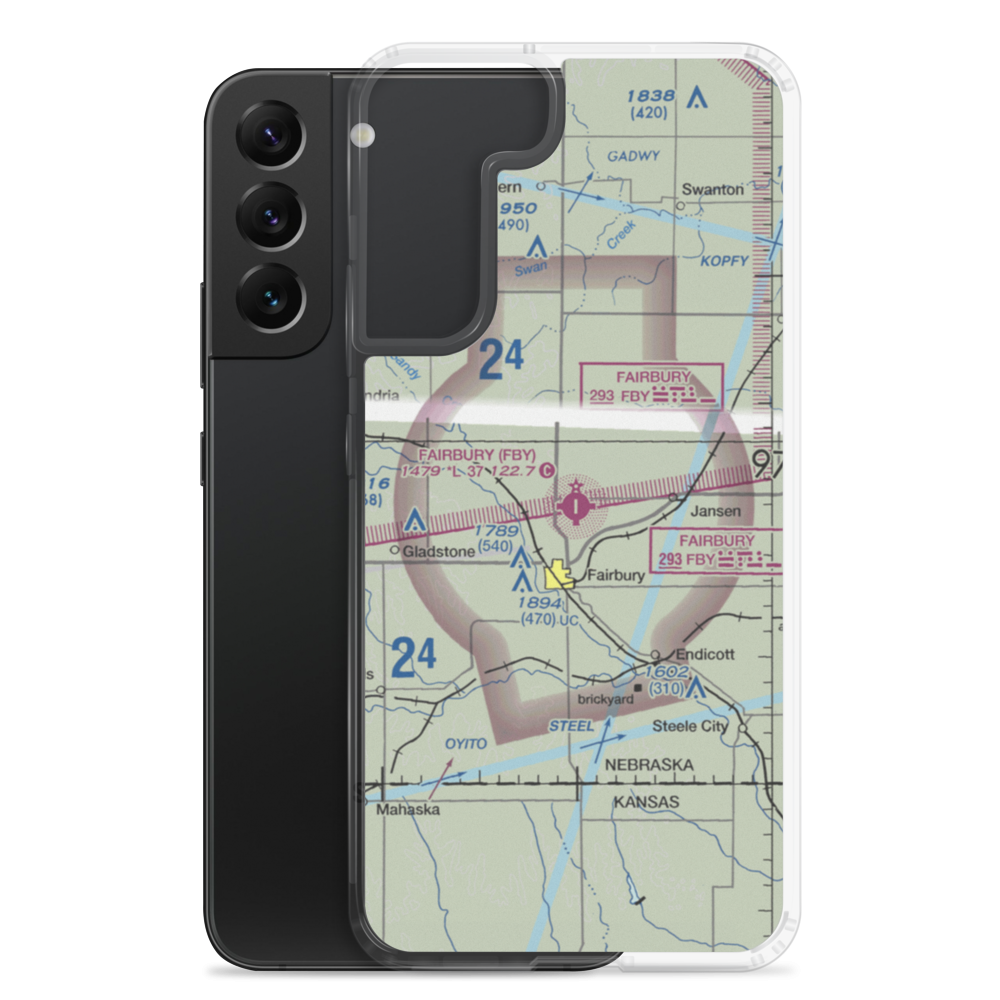 Fairbury Municipal Airport (FBY) VFR Sectional Samsung Case Samsung Galaxy S22 Plus model shown