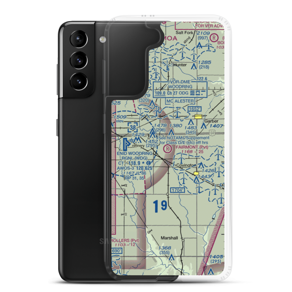 Fairmont Field Airport (1OK) VFR Sectional Samsung Case Samsung Galaxy S21 Plus model shown