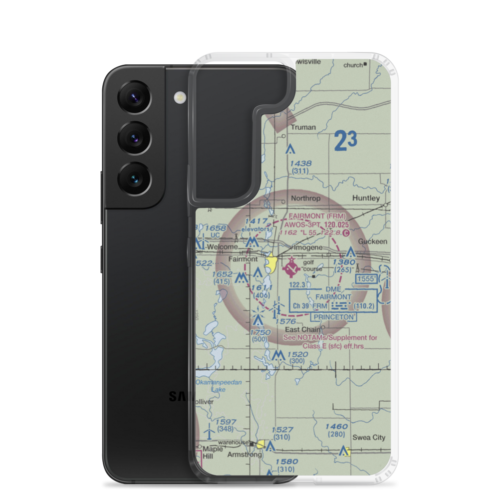 Fairmont Municipal Airport (FRM) VFR Sectional Samsung Case Samsung Galaxy S22 model shown