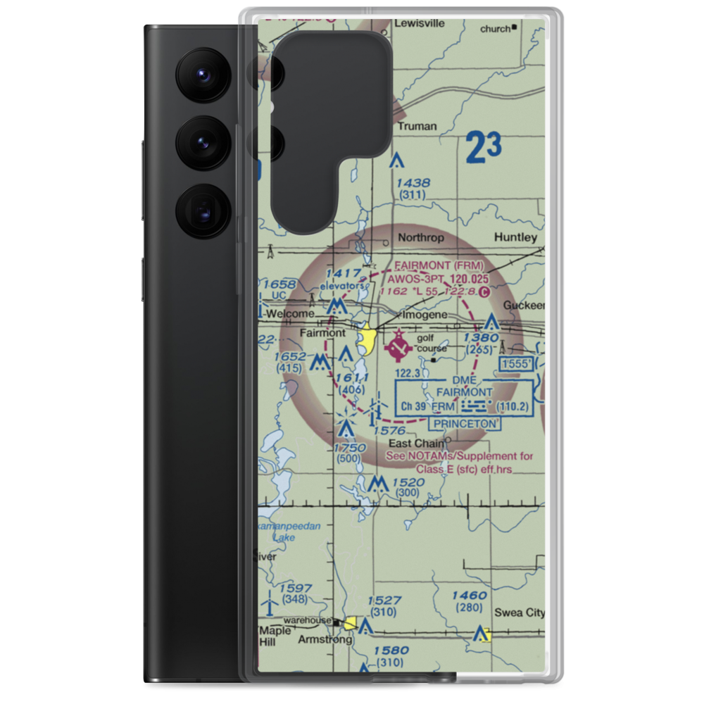 Fairmont Municipal Airport (FRM) VFR Sectional Samsung Case Samsung Galaxy S22 Ultra model shown