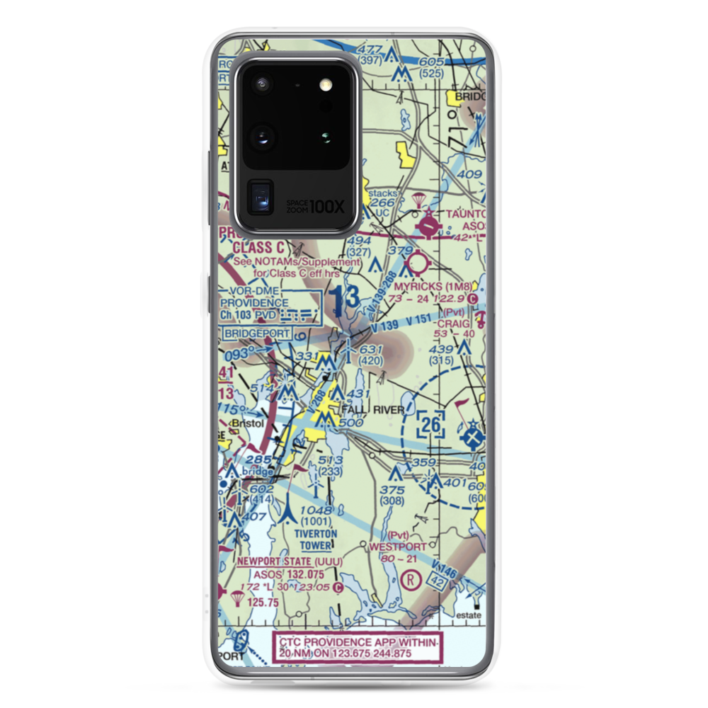 Fall River Airport (FLR) VFR Sectional Samsung Case Samsung Galaxy S20 Ultra model shown