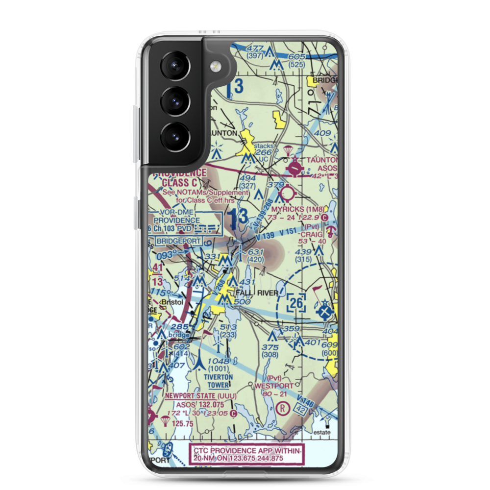 Fall River Airport (FLR) VFR Sectional Samsung Case Samsung Galaxy S21 Plus model shown