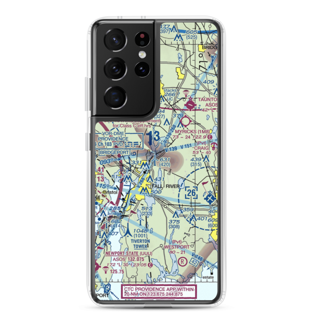 Fall River Airport (FLR) VFR Sectional Samsung Case Samsung Galaxy S21 Ultra model shown