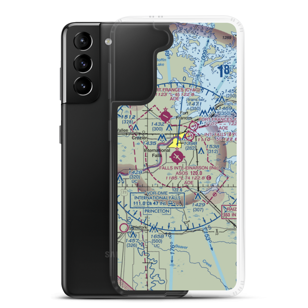 Falls International Airport (INL) VFR Sectional Samsung Case Samsung Galaxy S21 Plus model shown
