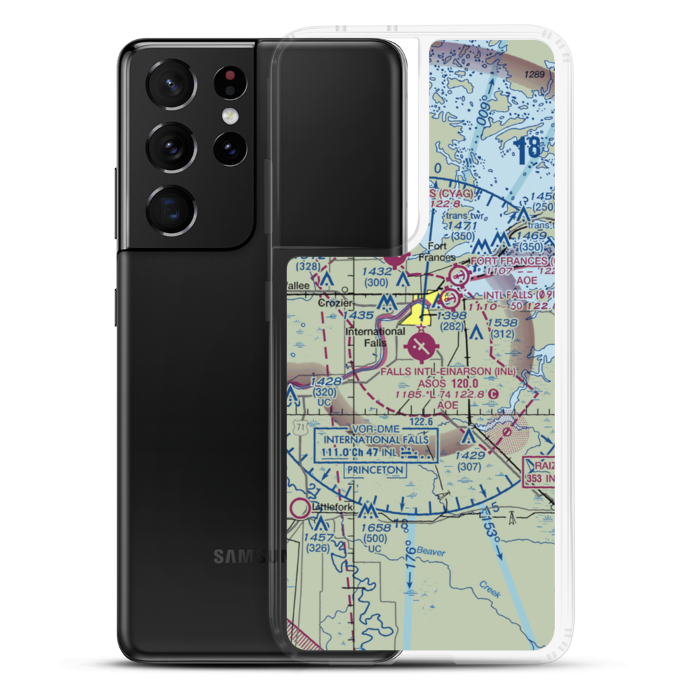 Falls International Airport (INL) VFR Sectional Samsung Case Samsung Galaxy S21 Ultra model shown