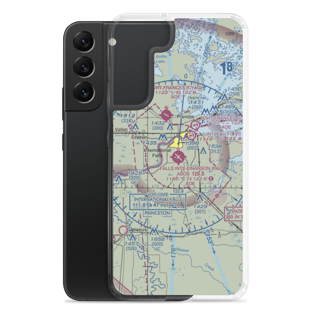 Falls International Airport (INL) VFR Sectional Samsung Case Samsung Galaxy S22 Plus model shown