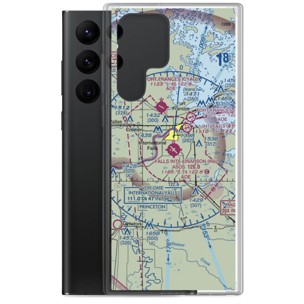 Falls International Airport (INL) VFR Sectional Samsung Case Samsung Galaxy S22 Ultra model shown