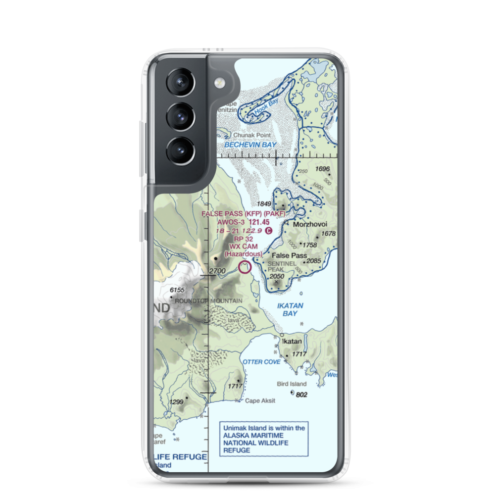 False Pass Airport (KFP) VFR Sectional Samsung Case Samsung Galaxy S21 model shown
