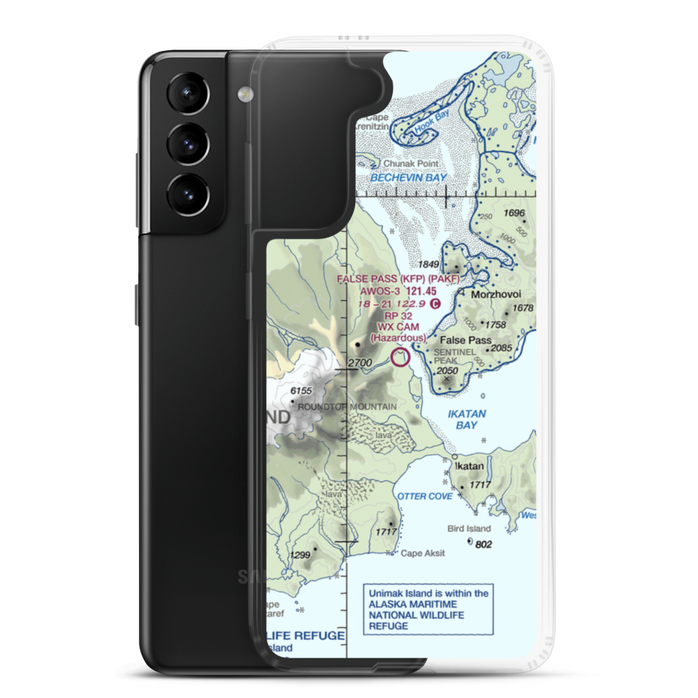 False Pass Airport (KFP) VFR Sectional Samsung Case Samsung Galaxy S21 Plus model shown