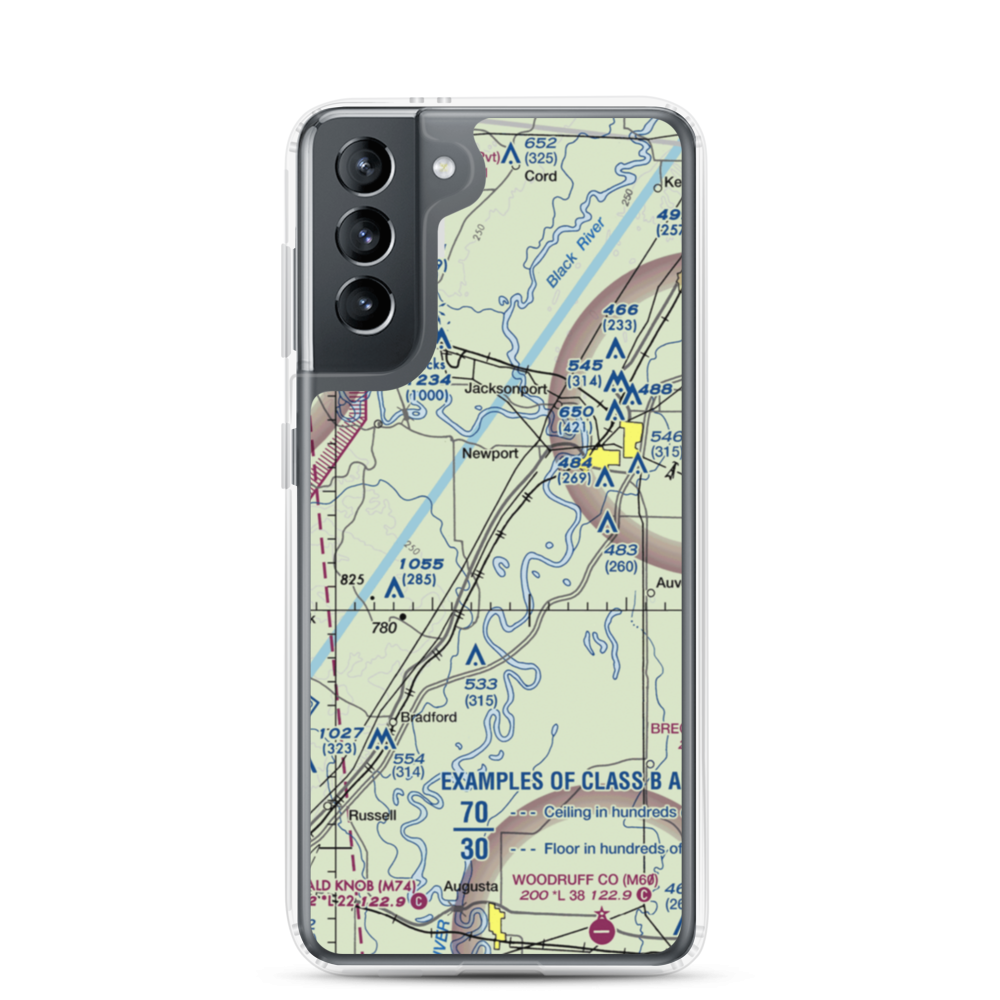 Falwell Railroad Field (FALRR) VFR Sectional Samsung Case Samsung Galaxy S21 model shown