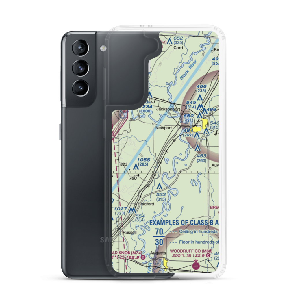 Falwell Railroad Field (FALRR) VFR Sectional Samsung Case Samsung Galaxy S21 model shown