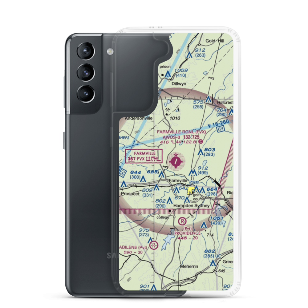 Farmville Regional Airport (FVX) VFR Sectional Samsung Case Samsung Galaxy S21 model shown