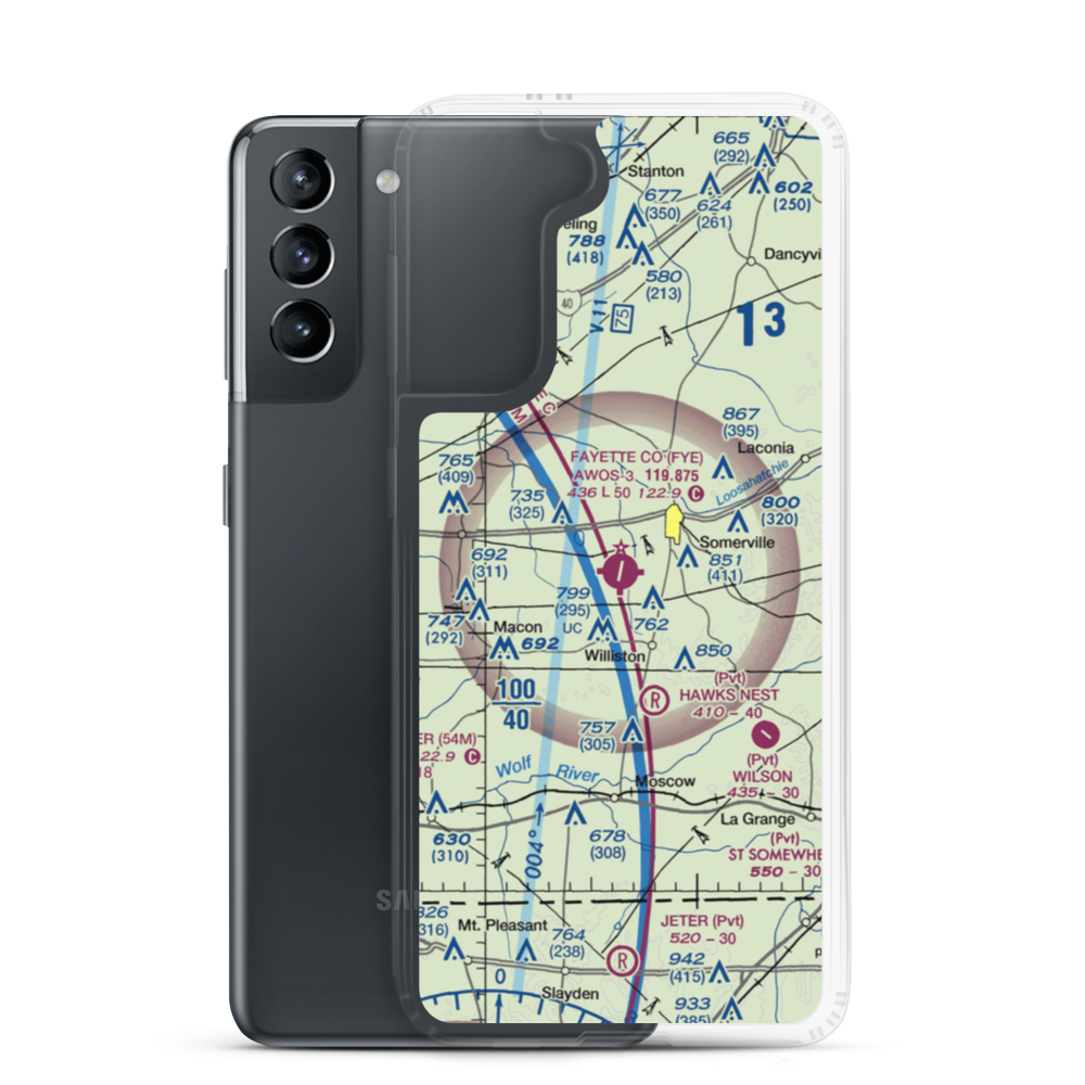 Fayette County Airport (FYE) VFR Sectional Samsung Case Samsung Galaxy S21 model shown