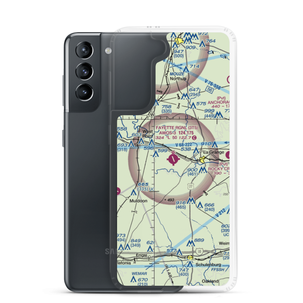 Fayette Regional Air Center Airport (3T5) VFR Sectional Samsung Case Samsung Galaxy S21 model shown