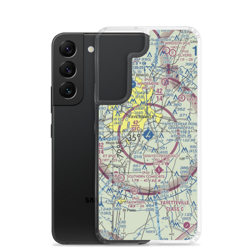 Fayetteville Regional Grannis Field (FAY) VFR Sectional Samsung Case Samsung Galaxy S22 model shown