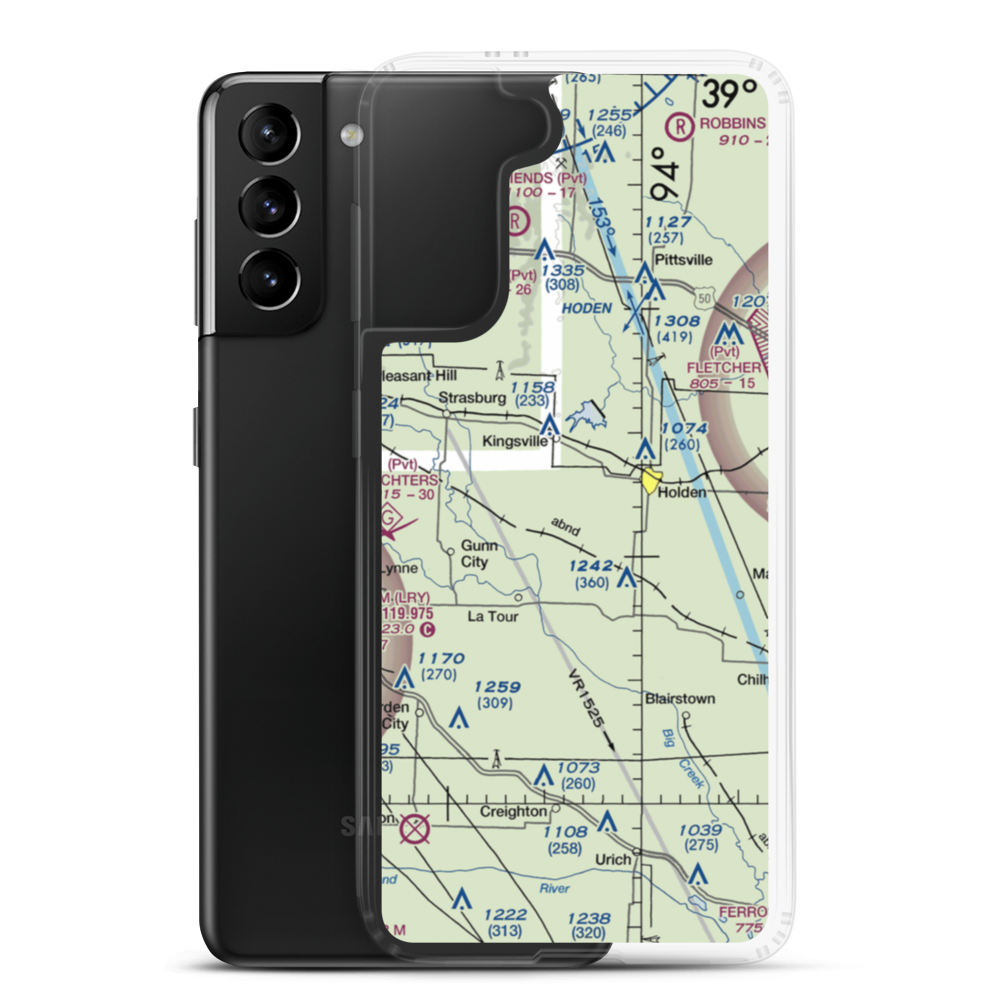 Fender J H Airport (4MO0) VFR Sectional Samsung Case Samsung Galaxy S21 Plus model shown