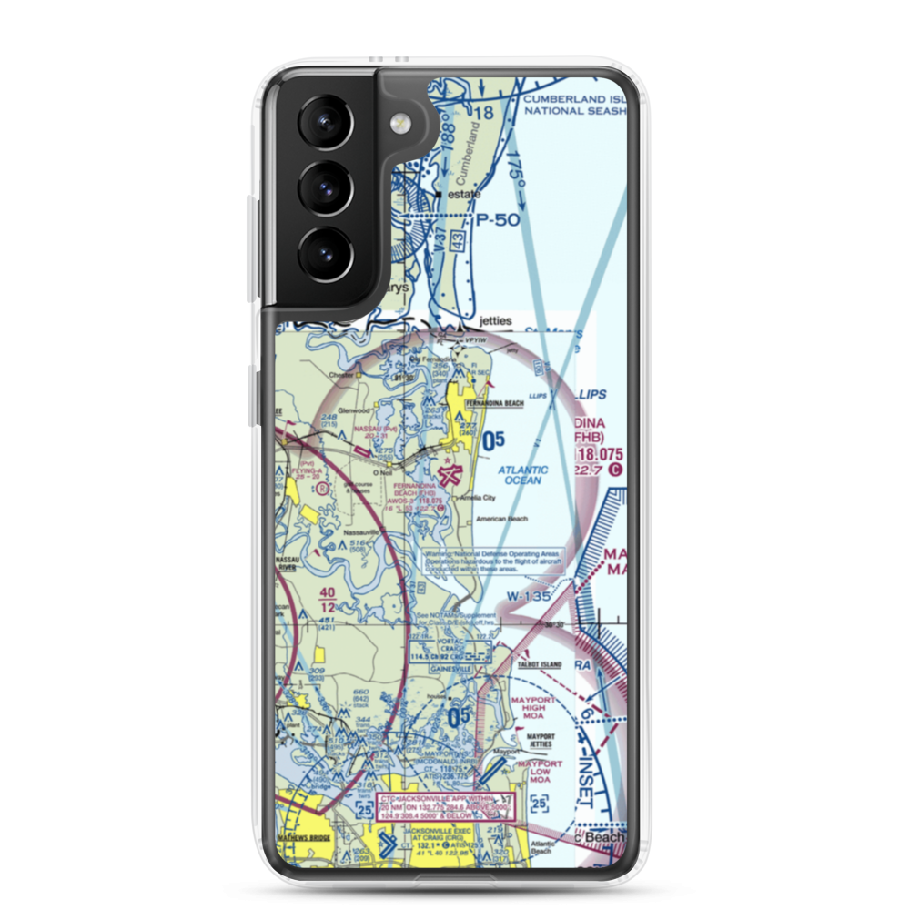 Fernandina Beach Muni Airport (FHB) VFR Sectional Samsung Case Samsung Galaxy S21 Plus model shown